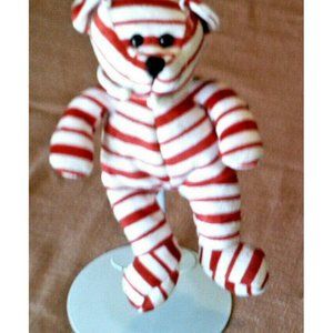 Plush Bear by G.A.C White & Red. Striped  8" Tall  2001